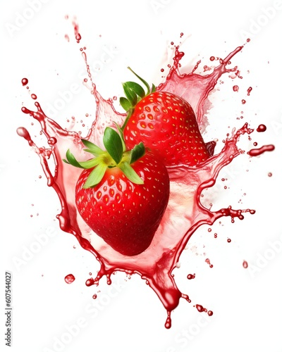 Strawberries juice splash on a white background