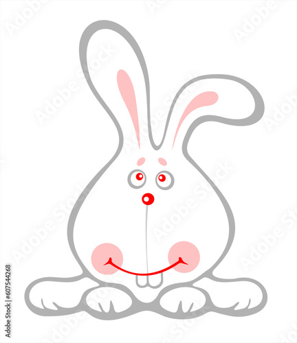 Happy amusing bunny isolated on a white background. Easter illustration.
