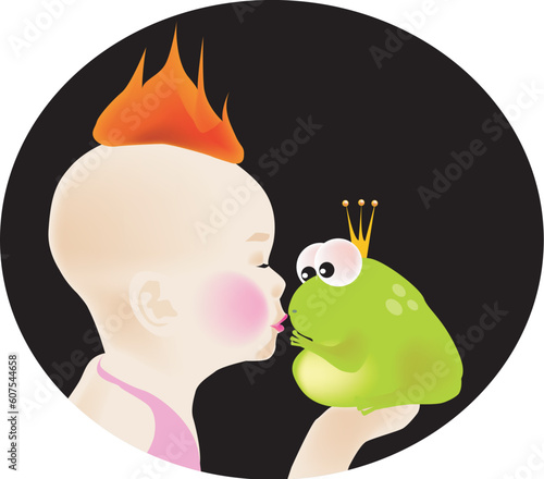 vector illustration for a braving girl kissing a frog prince