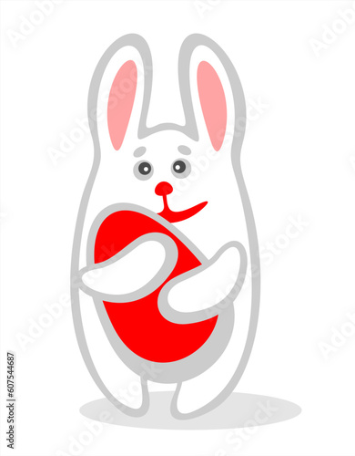 Cheerful  rabbit and easter egg on a white background. Easter illustration.