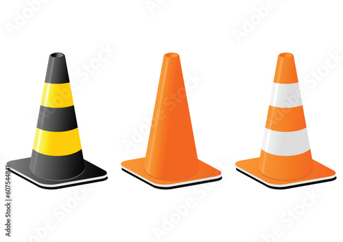 Traffic cones for safety signalization over white background