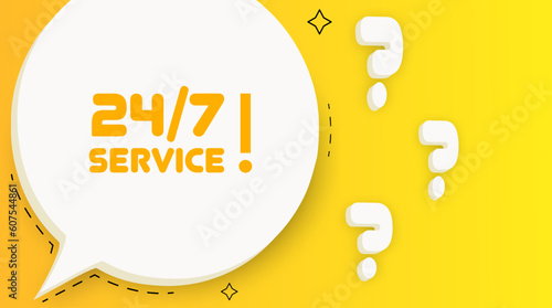 24 7 service. Speech bubble with 24 7 service text. Business concept. 2d illustration. Pop art style. Vector line icon for Business and Advertising.