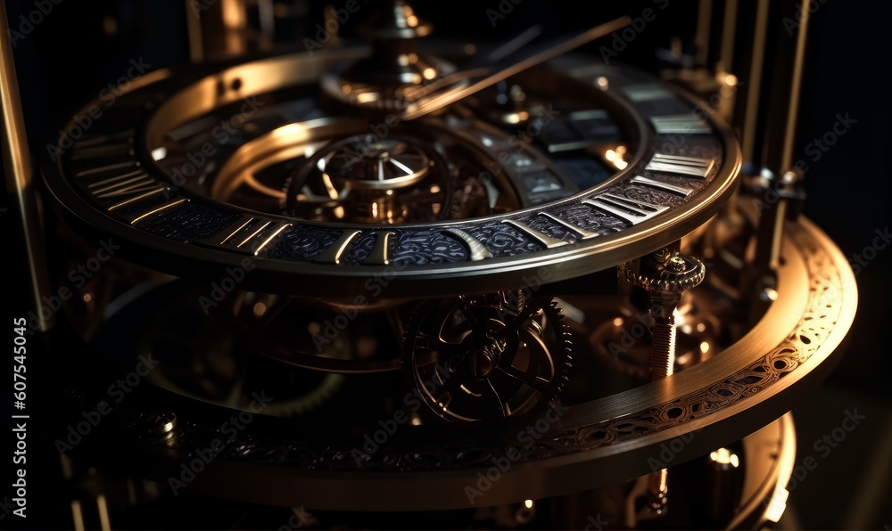 Watch gears mechanical design. Clock mechanism concept. Generative AI.
