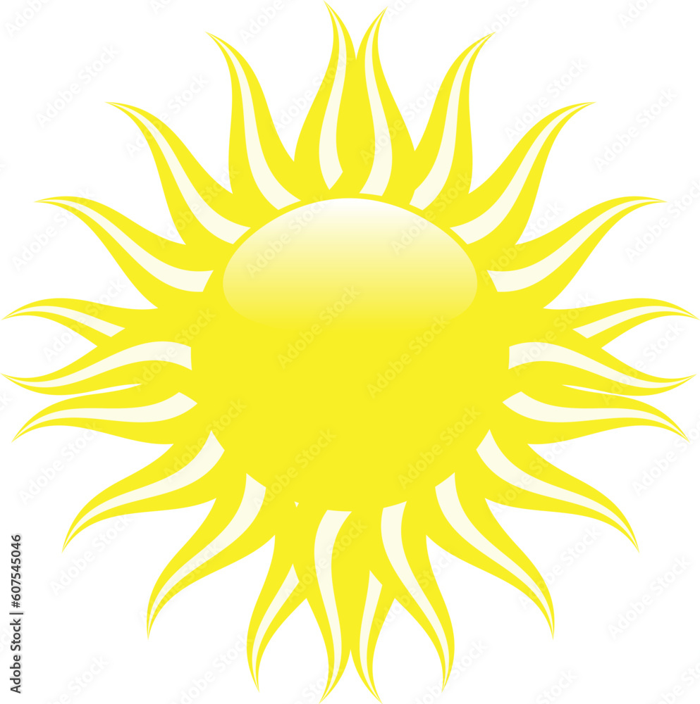 Glossy yellow sun with yellow and white rays Glossy yellow sun with yellow and white rays