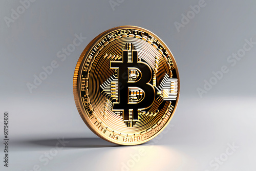 AI generated cryptocurrency gold coin with bitcoin symbol at white background