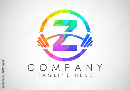 English alphabet Z with a barbell low poly style. Lifting vector logo design. Vector logo for bodybuilding