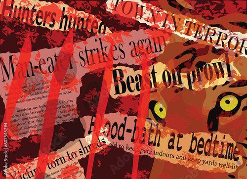 Vector design of newspaper headlines about a man-eating beast