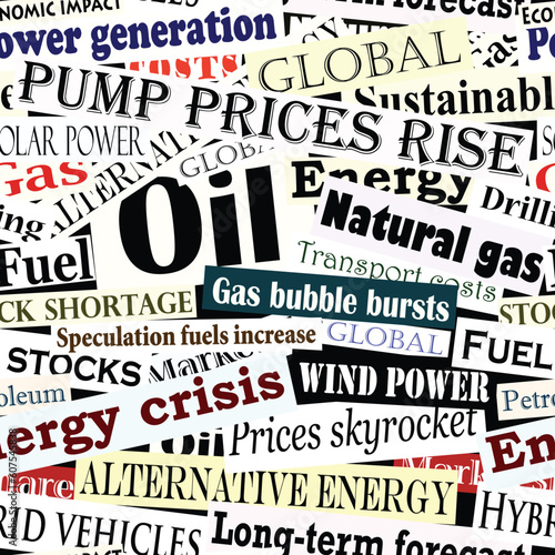 Editable vector seamless tile of energy headlines