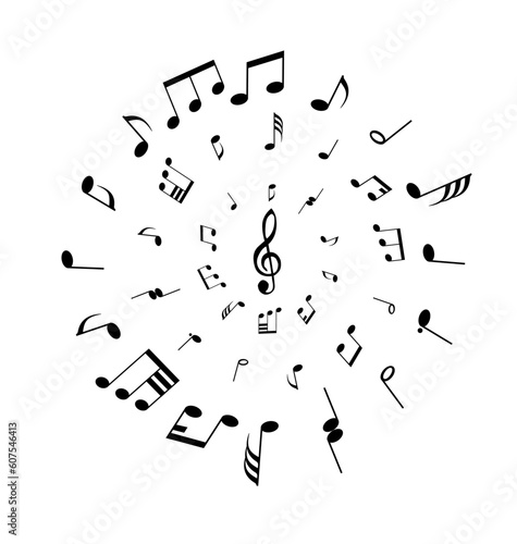 Musical notes background in circle shape. Vector illustration.