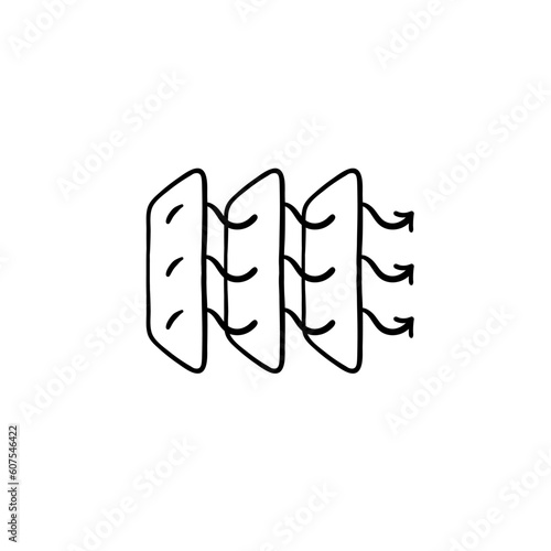 Collection of vector icons representing ventilation. Airflow, ventilation system, air conditioning, HVAC. Vector black line icon on a white background