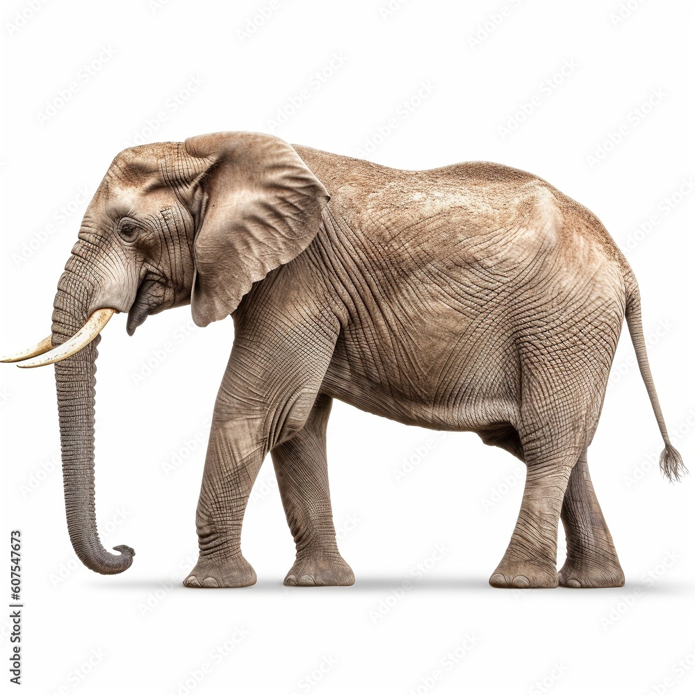 Elephant isolated on white background lateral view 