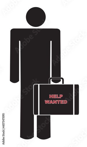 man holding briefcase with sign saying help wanted