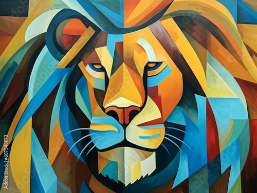 A Cubism Painting of a Lion | Generative AI
