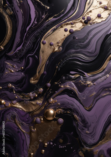Wallpaper Mural Beautiful Purple and Black Paint Swirls with Gold Glitter. Luxurious Marbling Background, generative ai  Torontodigital.ca