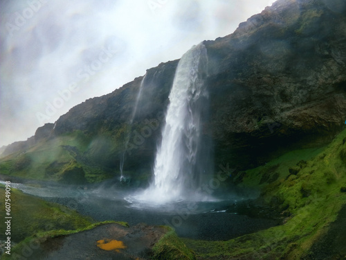 Majestic Waterfall in Iceland in Spring