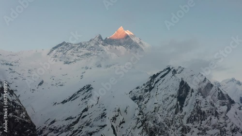 Machapuchare Base Camp with sunset view on the Fish Tail Mountain of Nepal photo