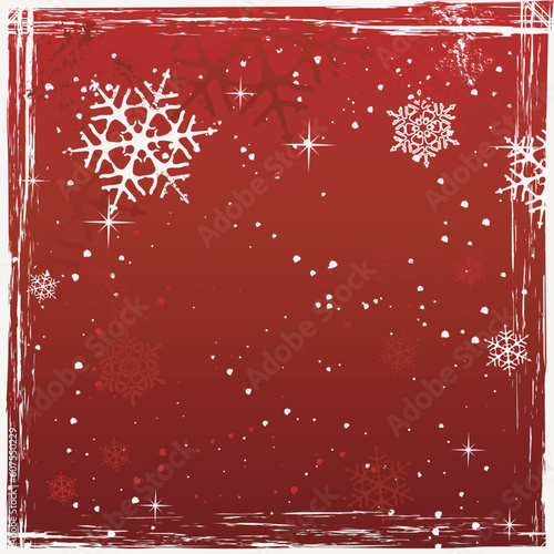 Christmas background with snowflakes and grunge elements in shades of red. Other color versions in portfolio.