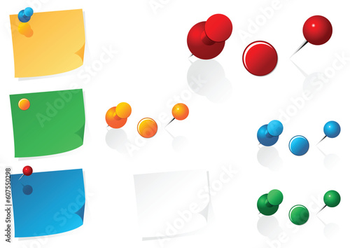 Post it notes with different color and shape pins