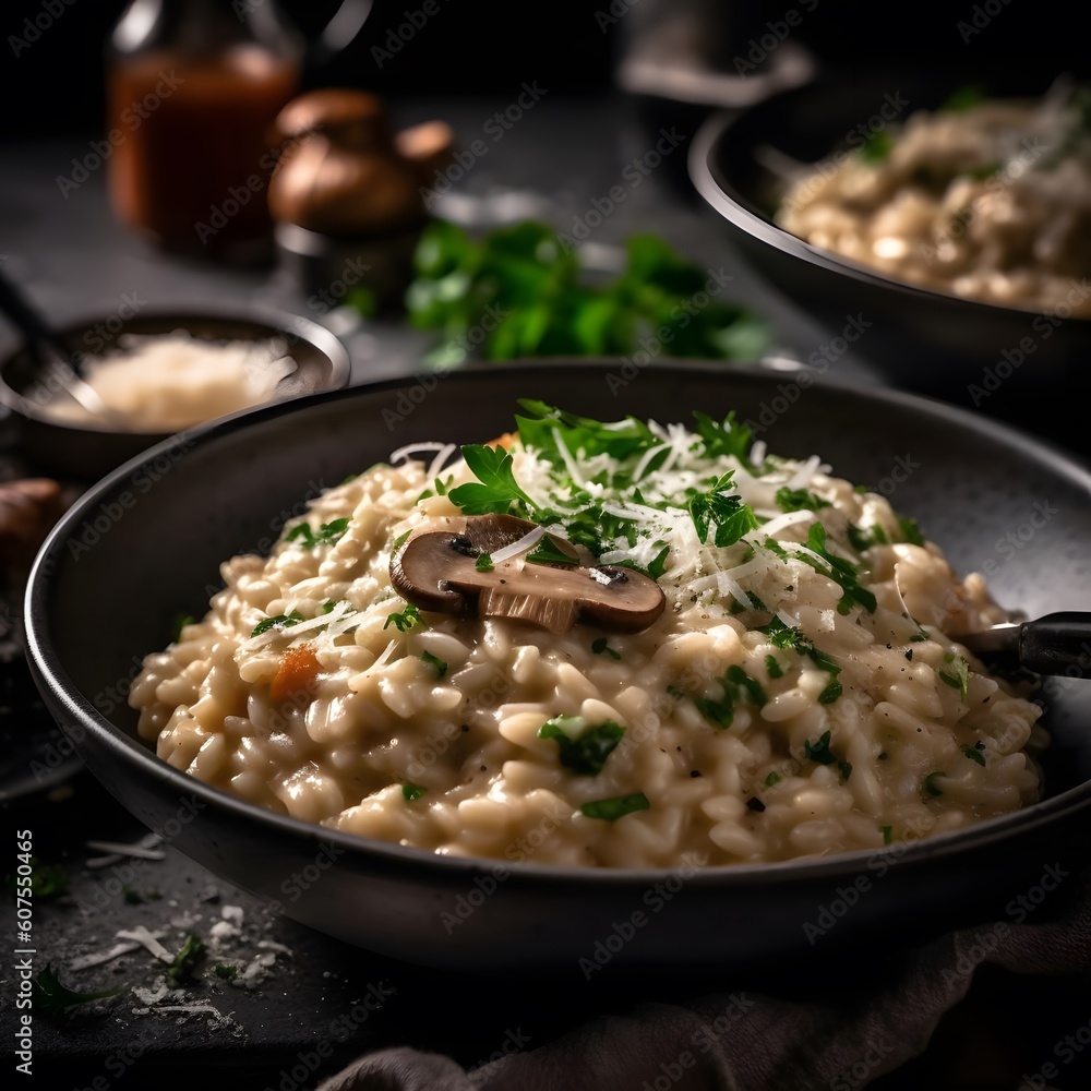 Creamy mushroom risotto with fresh parsley and Parmesan cheese