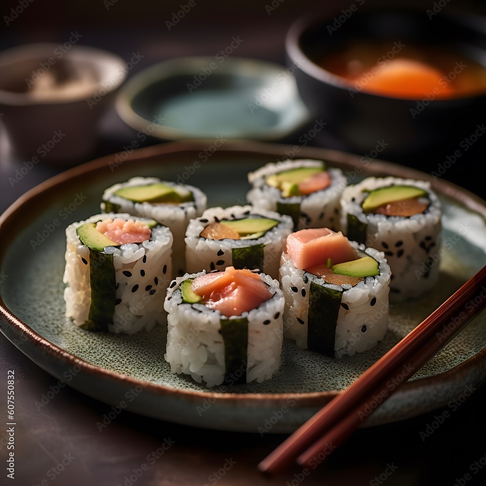 Fresh Sushi Plated with Soft, Diffused Lighting Fresh Sushi Plated with Soft, Diffused Lighting