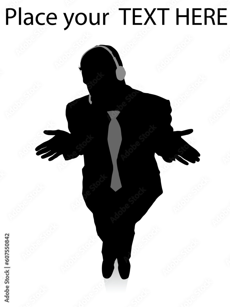 silhouette of call center executive standing on an isolated white background