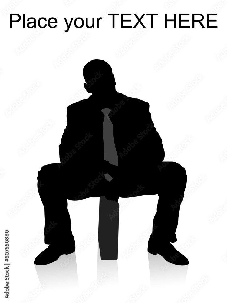 silhouette of businessman sitting on briefcase on an isolated background