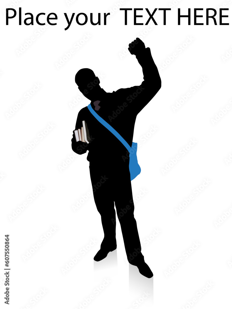silhouette of happy student with books and bag with white background silhouette of happy student with books and bag with white background