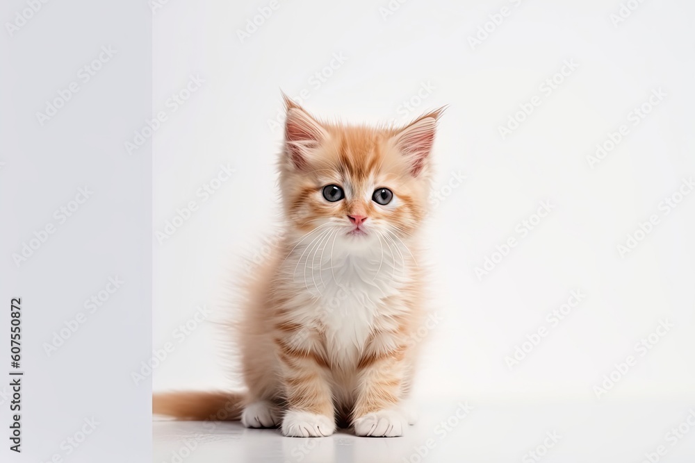 Obraz premium cute fluffy ginger kitten on a white background