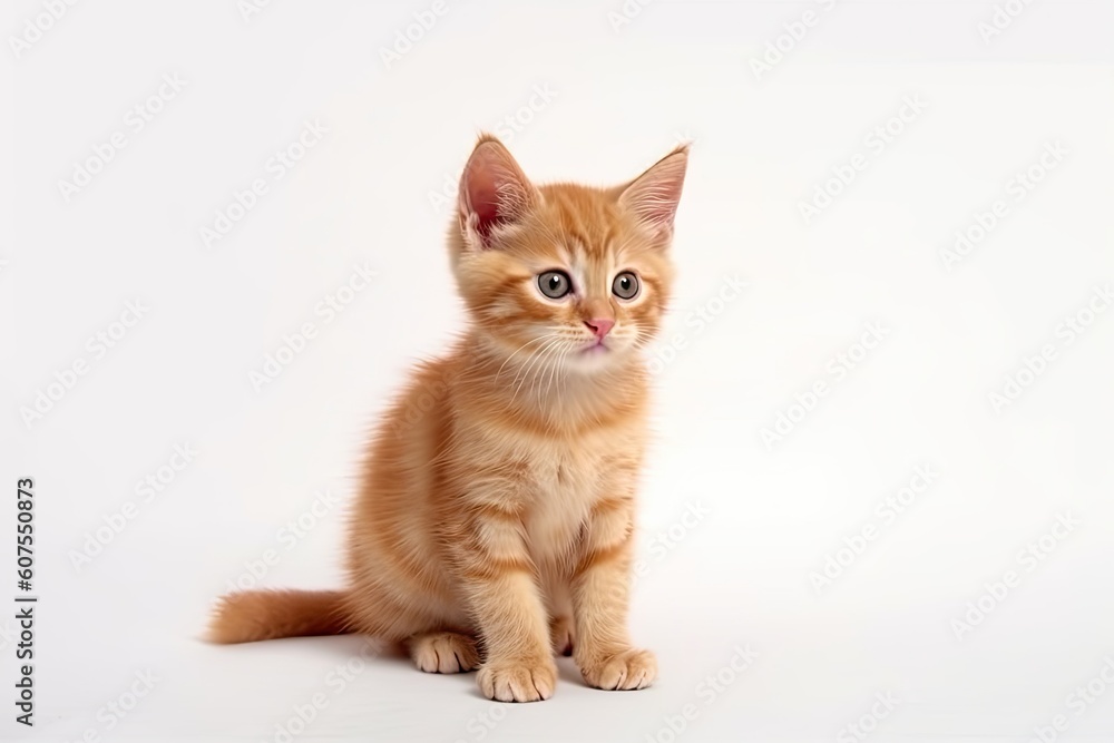 cute fluffy ginger kitten on a white background