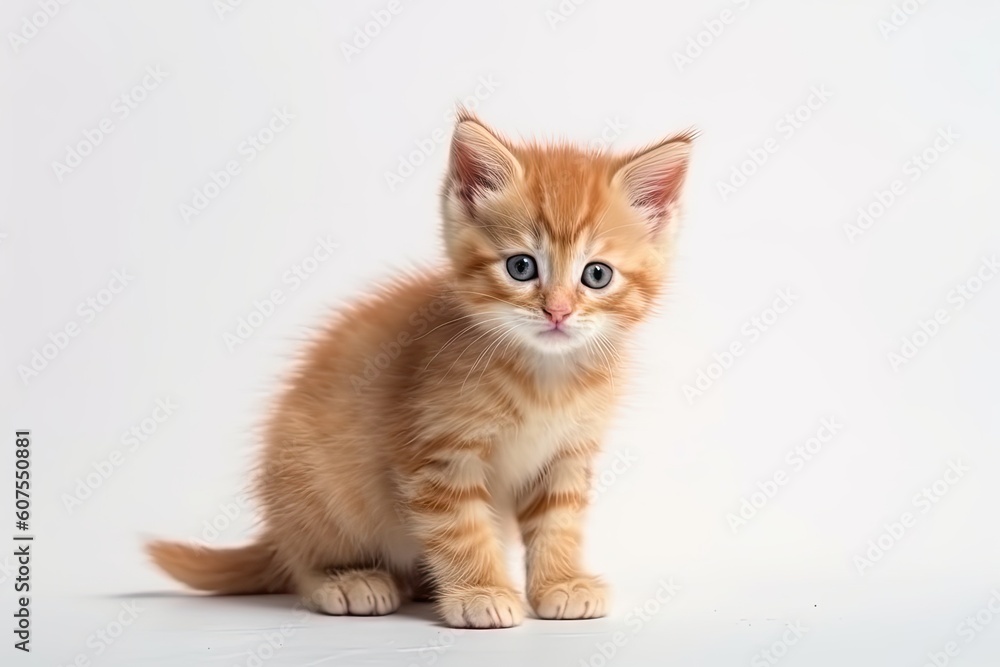 cute fluffy ginger kitten on a white background