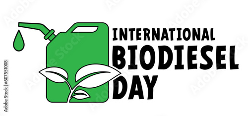 International biodiesel day. Cartoon gasoline, jerrycan with handle. Canisters or jerry can symbol. Fuel tank for transporting and storing petrol. Can jerrycan, canister, Motor oil. Gas pump nozzle.