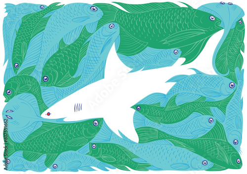 This art-work is silhouette play of fishes.
