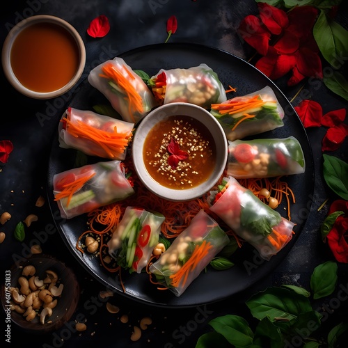 Vietnamese Spring Rolls with Colorful Vegetables and Shrimp