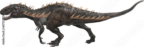 Hybrid black dinosaur with spikes side profile isolated on transparent background