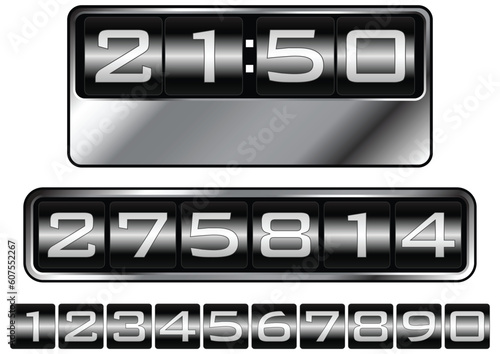 Set of numbers simulating dashboard counters clocks or tag prices.