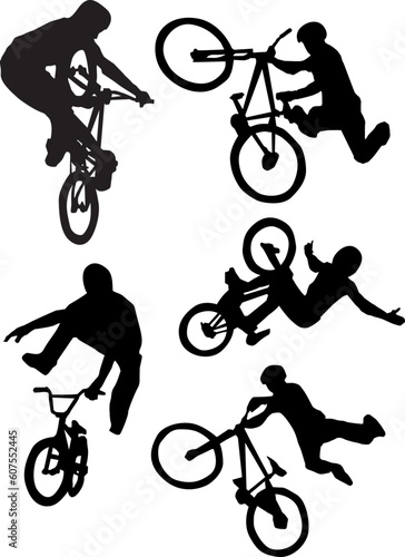 silhouette of bmx riders on a white background. Vector illustration.