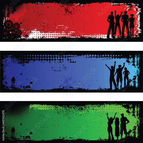 Silhouettes of people on grunge backgrounds