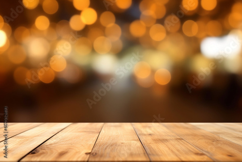 wooden table with background blurred, Generative AI