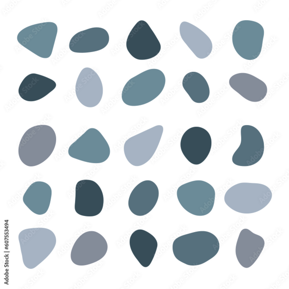 Pebble vector set. Cobble stones different rounded shapes collection. Paving, shingle beaches elements for interior designs, beauty, wrapping paper. beachy navy blue and grey pastel colors Pebble vector set. Cobble stones different rounded shapes collection. Paving, shingle beaches elements for interior designs, beauty, wrapping paper. beachy navy blue and grey pastel colors
