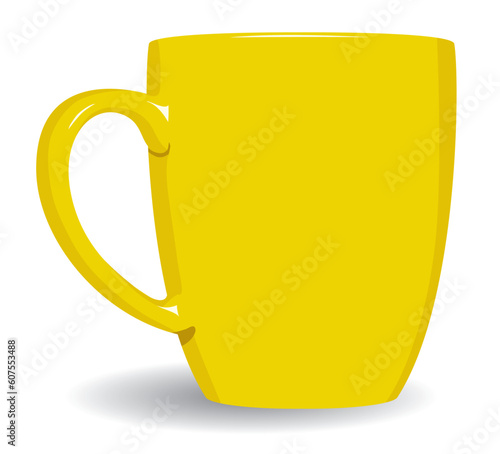 Yellow mug on white background. Vector illustration.