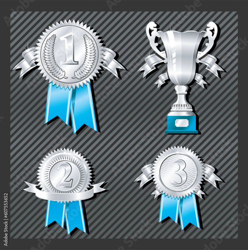 Sport Medals of the first, second and third place with cup