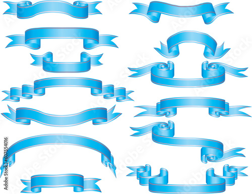 set of vector ribboms with stripes and gradients