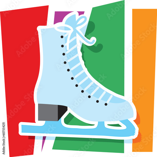 An ice skate on a stylized striped background