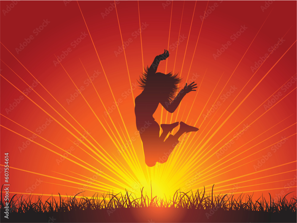 Silhouette of a female jumping for joy Silhouette of a female jumping for joy