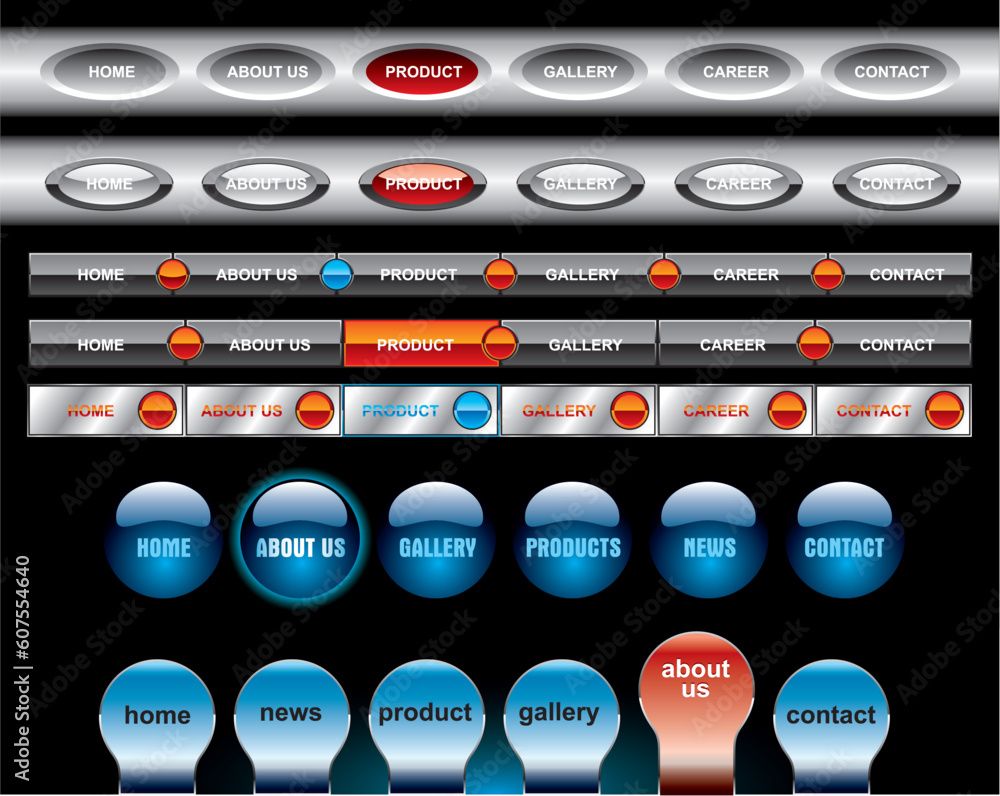 Black menu buttons navigation template