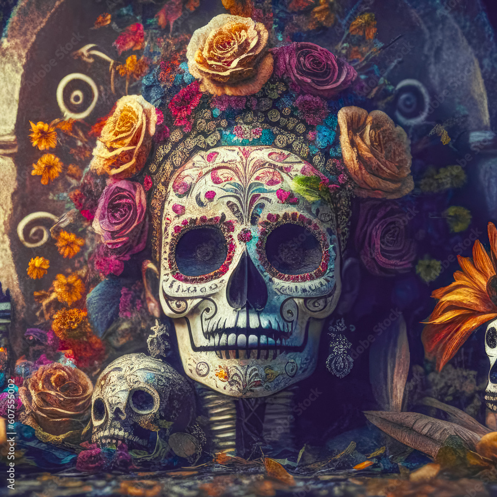 Fototapeta premium Dia de los muertos, Mexican Feast of the Dead, Day of the Dead and Halloween