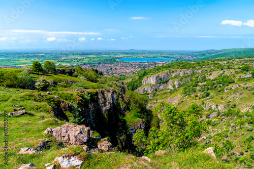 Cheddar Gorge Somerset England UK tourist attraction with beautiful English countryside photo