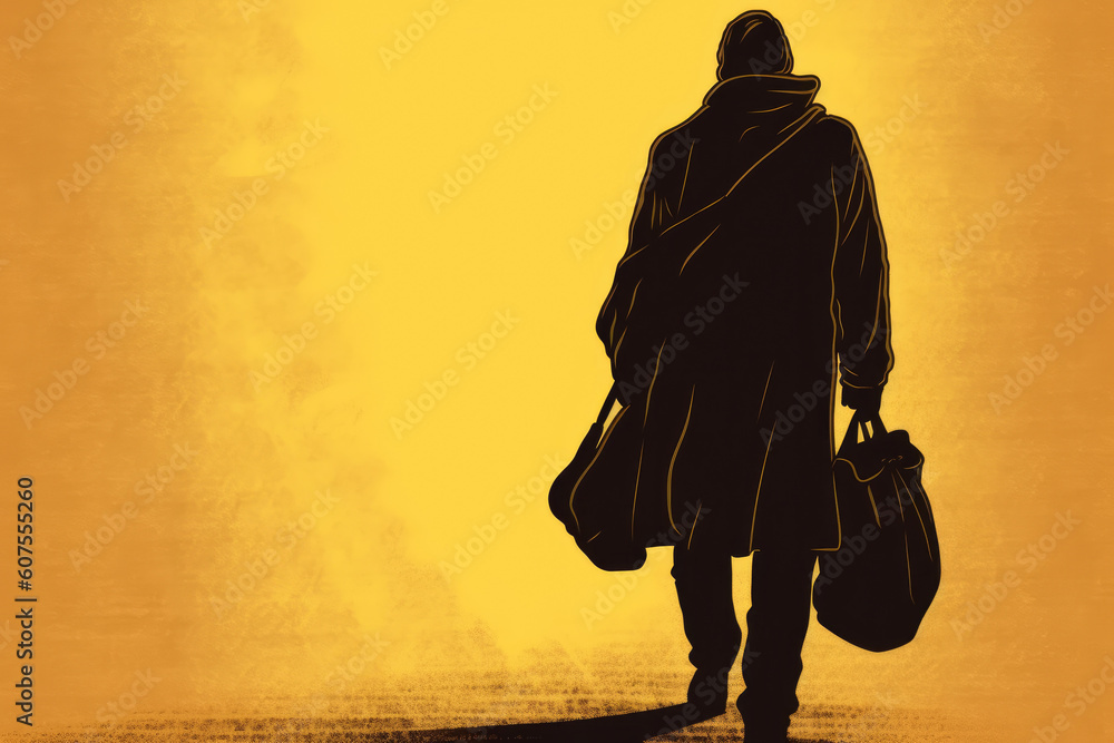 A mysterious man carrying a bag. Generative AI A mysterious man carrying a bag. Generative AI