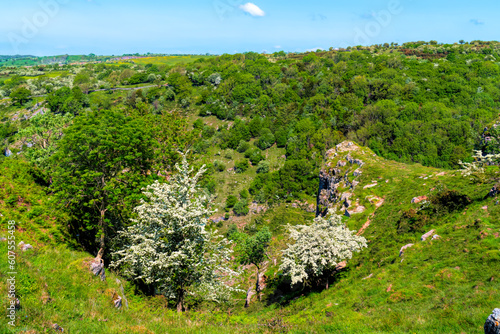 View from one side of Cheddar Gorge to the other Somerset England UK green English countryside photo