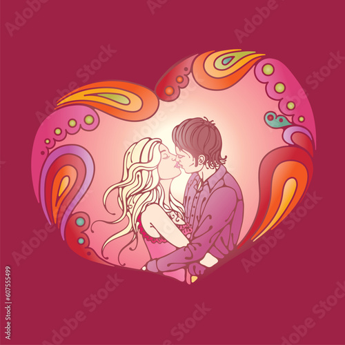 Kissing young couple in beautiful abstract composition